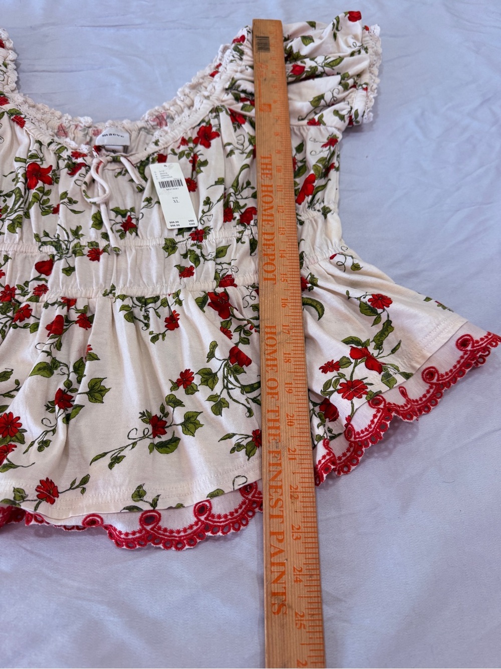 Anthropologie White Floral Peasant Blouse with Red Print - Picture 8 of 9